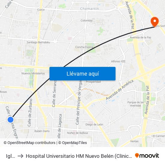 Iglesia to Hospital Universitario HM Nuevo Belén (Clínica Maternidad Ntra. Sra. Belén) map