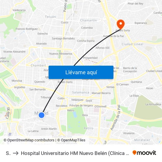 Sol to Hospital Universitario HM Nuevo Belén (Clínica Maternidad Ntra. Sra. Belén) map