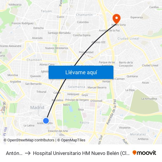 Antón Martín to Hospital Universitario HM Nuevo Belén (Clínica Maternidad Ntra. Sra. Belén) map