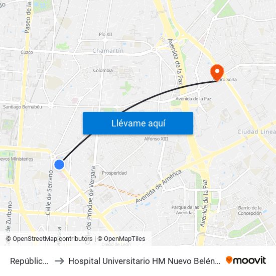 República Argentina to Hospital Universitario HM Nuevo Belén (Clínica Maternidad Ntra. Sra. Belén) map