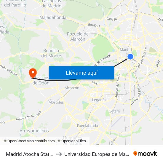 Madrid Atocha Station to Universidad Europea de Madrid map