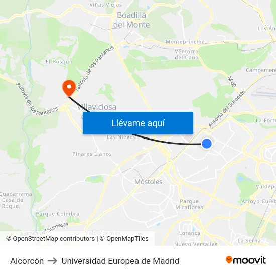 Alcorcón to Universidad Europea de Madrid map