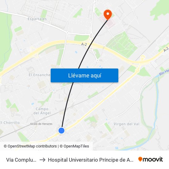 Vía Complutense - Brihuega to Hospital Universitario Príncipe de Asturias (Hospital Univ. Príncipe de Asturias) map