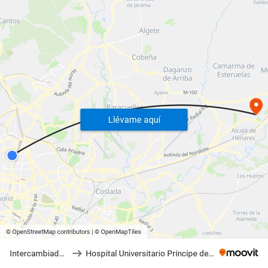 Intercambiador De Plaza De Castilla to Hospital Universitario Príncipe de Asturias (Hospital Univ. Príncipe de Asturias) map