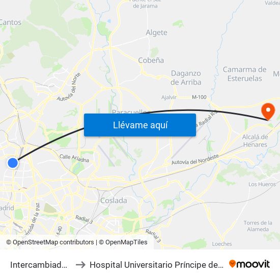 Intercambiador De Plaza De Castilla to Hospital Universitario Príncipe de Asturias (Hospital Univ. Príncipe de Asturias) map