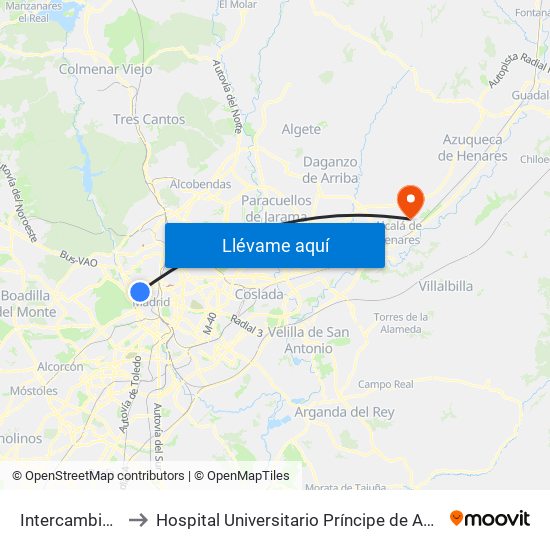 Intercambiador De Moncloa to Hospital Universitario Príncipe de Asturias (Hospital Univ. Príncipe de Asturias) map