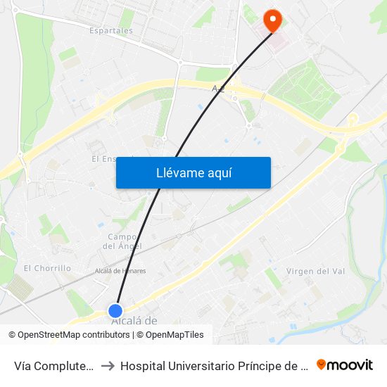 Vía Complutense - Pintor Picasso to Hospital Universitario Príncipe de Asturias (Hospital Univ. Príncipe de Asturias) map