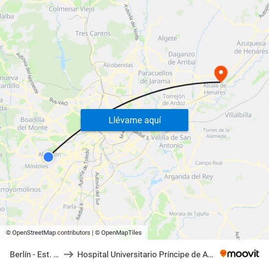 Berlín - Est. Alcorcón Central to Hospital Universitario Príncipe de Asturias (Hospital Univ. Príncipe de Asturias) map
