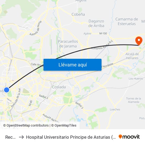 Recoletos to Hospital Universitario Príncipe de Asturias (Hospital Univ. Príncipe de Asturias) map