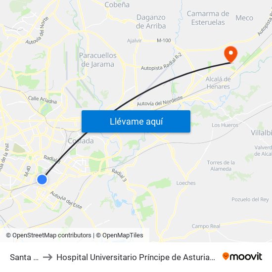 Santa Eugenia to Hospital Universitario Príncipe de Asturias (Hospital Univ. Príncipe de Asturias) map