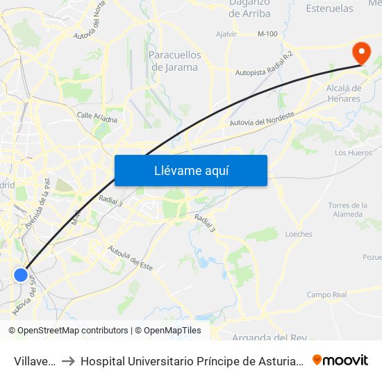 Villaverde Bajo to Hospital Universitario Príncipe de Asturias (Hospital Univ. Príncipe de Asturias) map