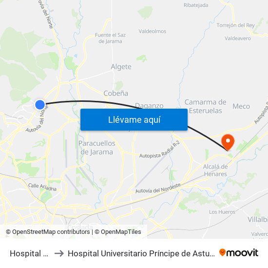 Hospital Infanta Sofía to Hospital Universitario Príncipe de Asturias (Hospital Univ. Príncipe de Asturias) map