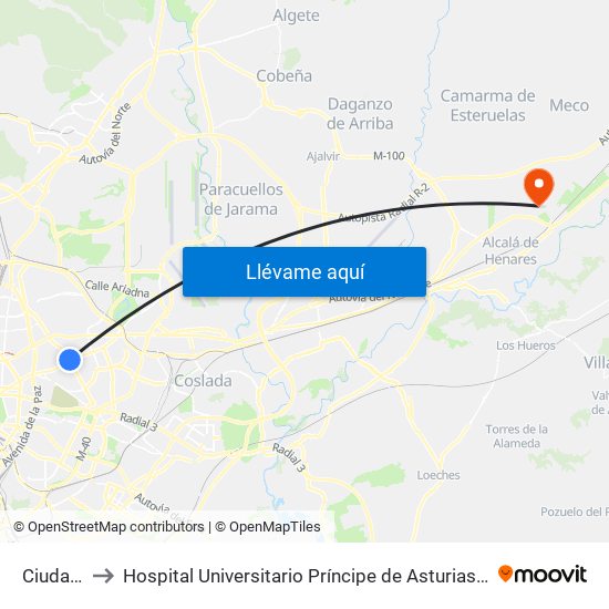 Ciudad Lineal to Hospital Universitario Príncipe de Asturias (Hospital Univ. Príncipe de Asturias) map