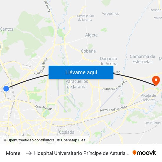 Montecarmelo to Hospital Universitario Príncipe de Asturias (Hospital Univ. Príncipe de Asturias) map