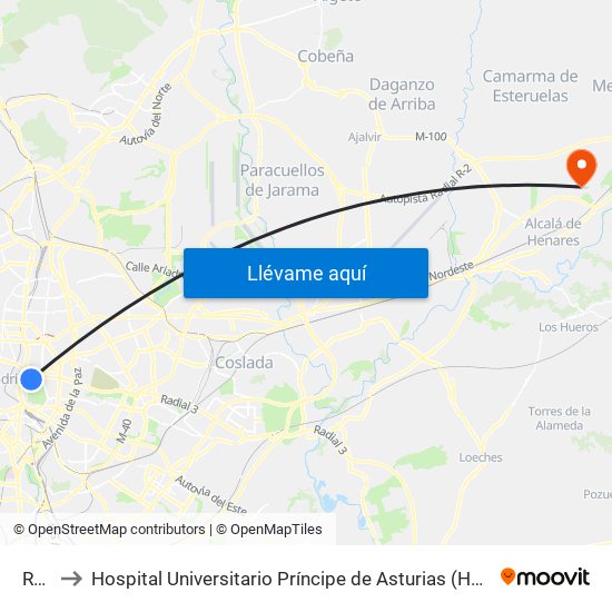 Retiro to Hospital Universitario Príncipe de Asturias (Hospital Univ. Príncipe de Asturias) map