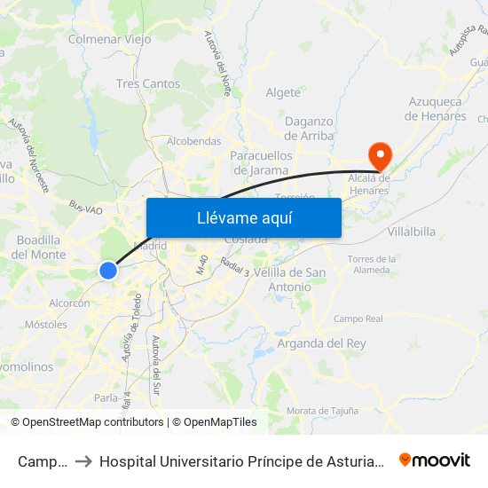 Campamento to Hospital Universitario Príncipe de Asturias (Hospital Univ. Príncipe de Asturias) map