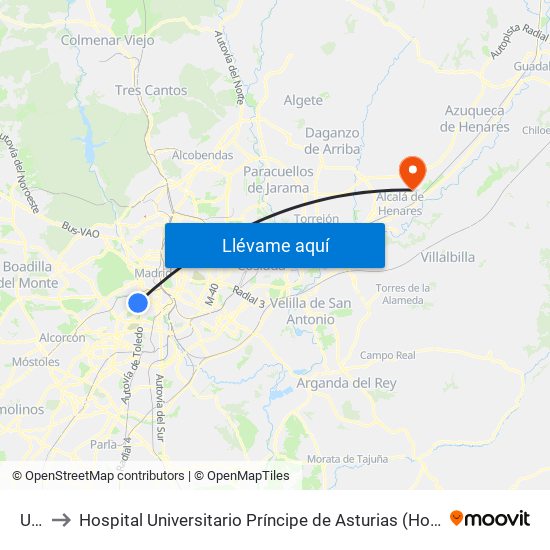 Urgel to Hospital Universitario Príncipe de Asturias (Hospital Univ. Príncipe de Asturias) map