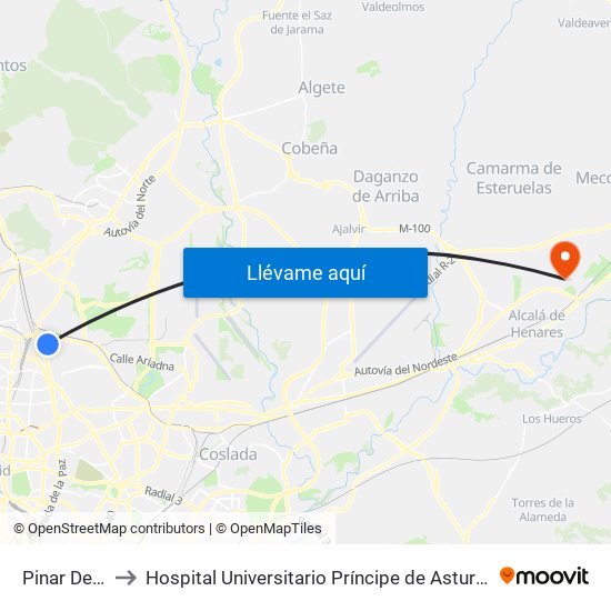 Pinar De Chamartín to Hospital Universitario Príncipe de Asturias (Hospital Univ. Príncipe de Asturias) map