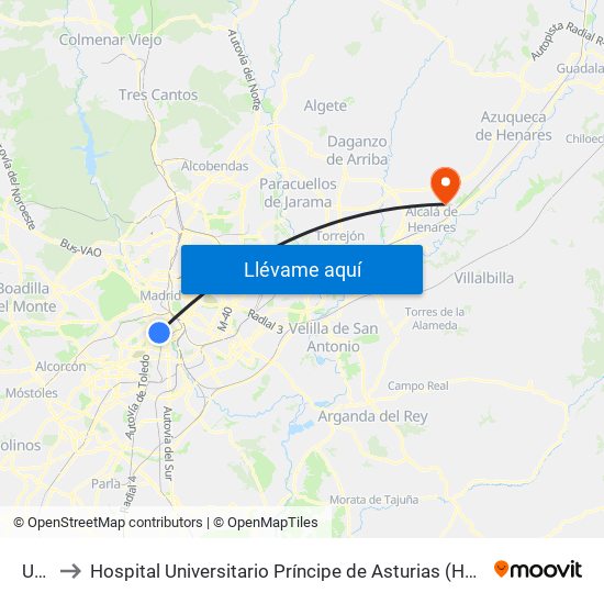 Usera to Hospital Universitario Príncipe de Asturias (Hospital Univ. Príncipe de Asturias) map