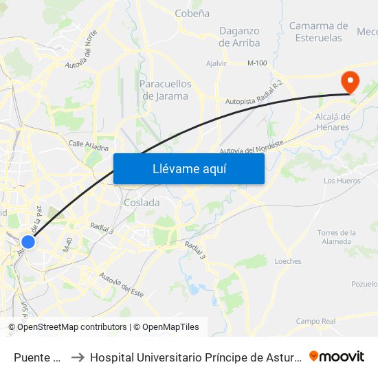 Puente De Vallecas to Hospital Universitario Príncipe de Asturias (Hospital Univ. Príncipe de Asturias) map