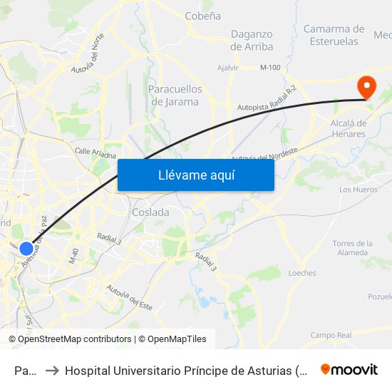 Pacífico to Hospital Universitario Príncipe de Asturias (Hospital Univ. Príncipe de Asturias) map