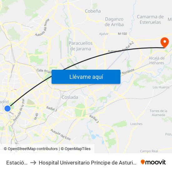 Estación Del Arte to Hospital Universitario Príncipe de Asturias (Hospital Univ. Príncipe de Asturias) map