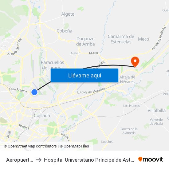 Aeropuerto T1 - T2 - T3 to Hospital Universitario Príncipe de Asturias (Hospital Univ. Príncipe de Asturias) map