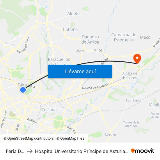 Feria De Madrid to Hospital Universitario Príncipe de Asturias (Hospital Univ. Príncipe de Asturias) map