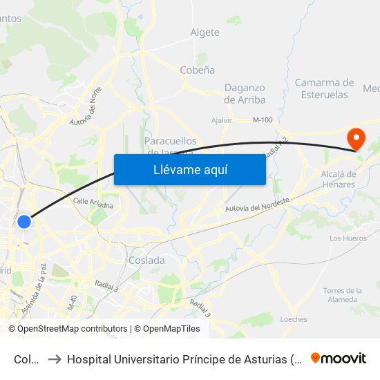 Colombia to Hospital Universitario Príncipe de Asturias (Hospital Univ. Príncipe de Asturias) map