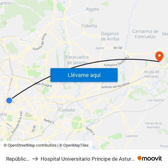 República Argentina to Hospital Universitario Príncipe de Asturias (Hospital Univ. Príncipe de Asturias) map