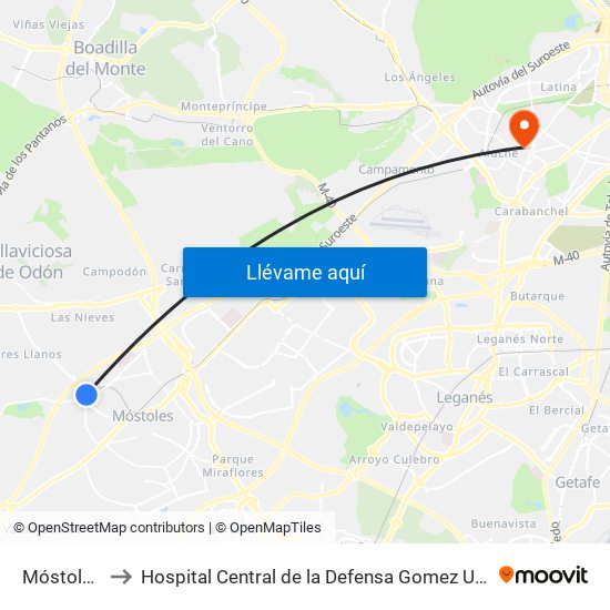 Móstoles - El Soto to Hospital Central de la Defensa Gomez Ulla (Hosp. Ctl. de la Defensa Gómez Ulla) map