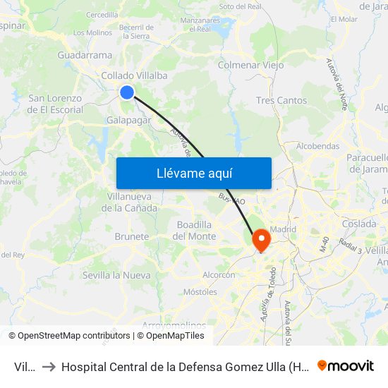 Villalba to Hospital Central de la Defensa Gomez Ulla (Hosp. Ctl. de la Defensa Gómez Ulla) map