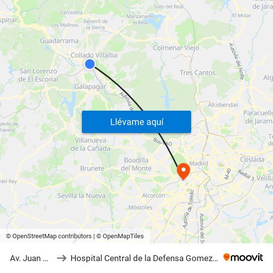 Av. Juan Carlos I - Zoco to Hospital Central de la Defensa Gomez Ulla (Hosp. Ctl. de la Defensa Gómez Ulla) map