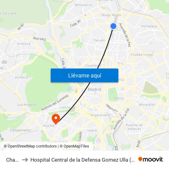 Chamartín to Hospital Central de la Defensa Gomez Ulla (Hosp. Ctl. de la Defensa Gómez Ulla) map