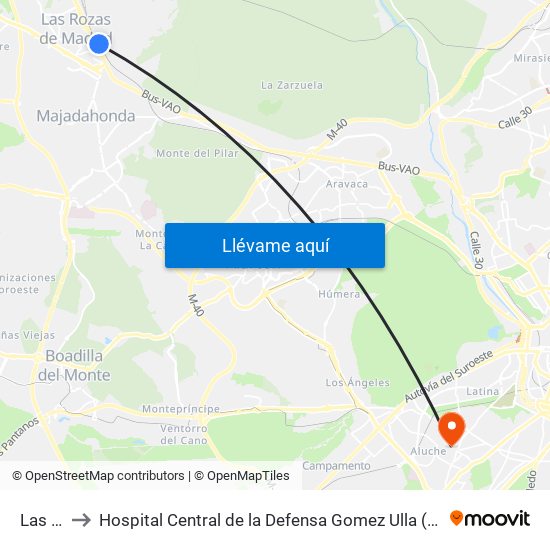 Las Rozas to Hospital Central de la Defensa Gomez Ulla (Hosp. Ctl. de la Defensa Gómez Ulla) map