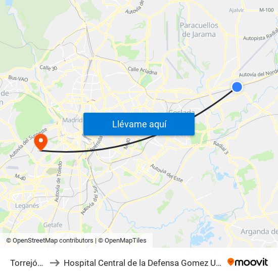 Torrejón De Ardoz to Hospital Central de la Defensa Gomez Ulla (Hosp. Ctl. de la Defensa Gómez Ulla) map