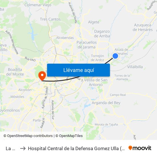La Garena to Hospital Central de la Defensa Gomez Ulla (Hosp. Ctl. de la Defensa Gómez Ulla) map