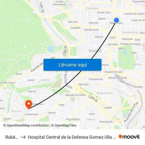 Rubén Darío to Hospital Central de la Defensa Gomez Ulla (Hosp. Ctl. de la Defensa Gómez Ulla) map