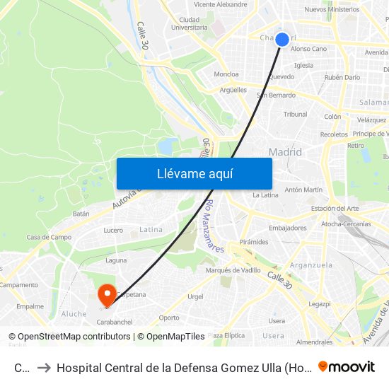 Canal to Hospital Central de la Defensa Gomez Ulla (Hosp. Ctl. de la Defensa Gómez Ulla) map