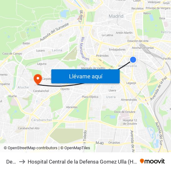 Delicias to Hospital Central de la Defensa Gomez Ulla (Hosp. Ctl. de la Defensa Gómez Ulla) map
