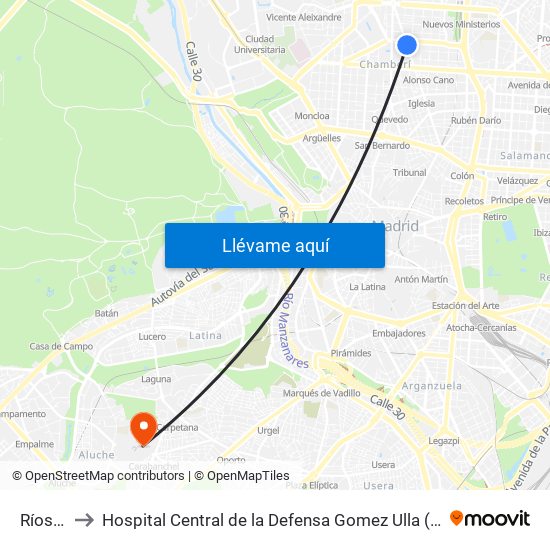 Ríos Rosas to Hospital Central de la Defensa Gomez Ulla (Hosp. Ctl. de la Defensa Gómez Ulla) map