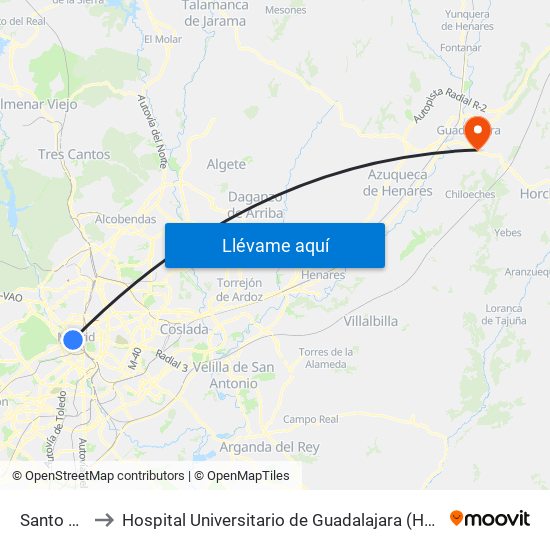 Santo Domingo to Hospital Universitario de Guadalajara (Hosp. Universitario de Guadalajara) map