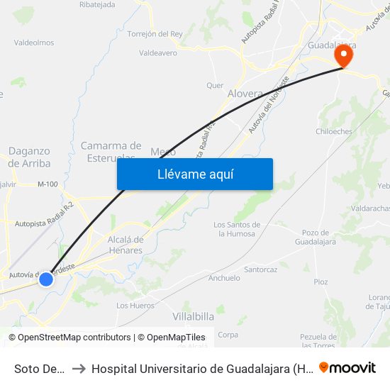 Soto Del Henares to Hospital Universitario de Guadalajara (Hosp. Universitario de Guadalajara) map