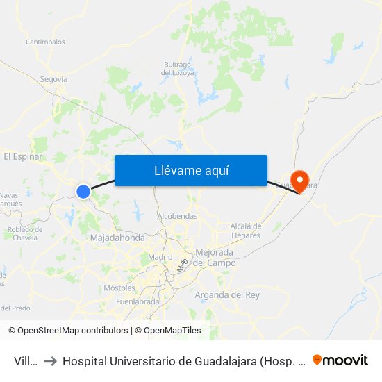 Villalba to Hospital Universitario de Guadalajara (Hosp. Universitario de Guadalajara) map