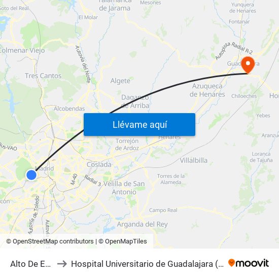 Alto De Extremadura to Hospital Universitario de Guadalajara (Hosp. Universitario de Guadalajara) map