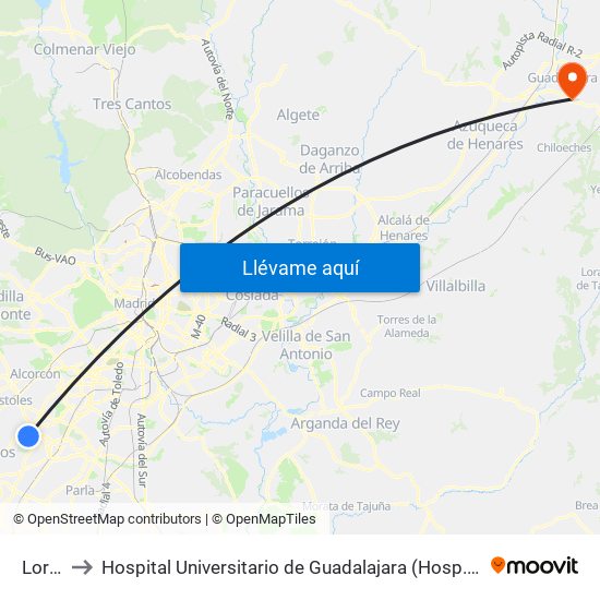 Loranca to Hospital Universitario de Guadalajara (Hosp. Universitario de Guadalajara) map