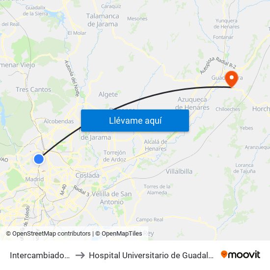 Intercambiador De Plaza De Castilla to Hospital Universitario de Guadalajara (Hosp. Universitario de Guadalajara) map