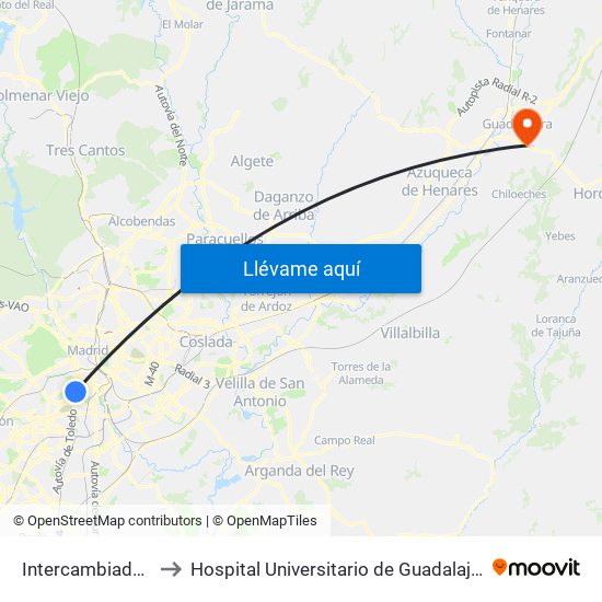 Intercambiador De Plaza Elíptica to Hospital Universitario de Guadalajara (Hosp. Universitario de Guadalajara) map