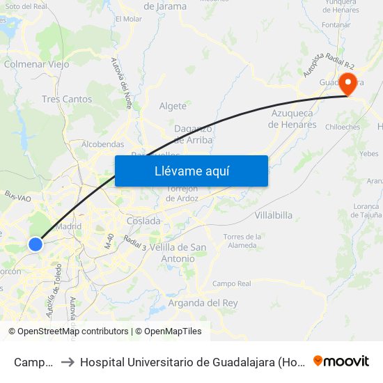 Campamento to Hospital Universitario de Guadalajara (Hosp. Universitario de Guadalajara) map