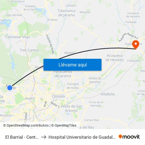 El Barrial - Centro Comercial Pozuelo to Hospital Universitario de Guadalajara (Hosp. Universitario de Guadalajara) map